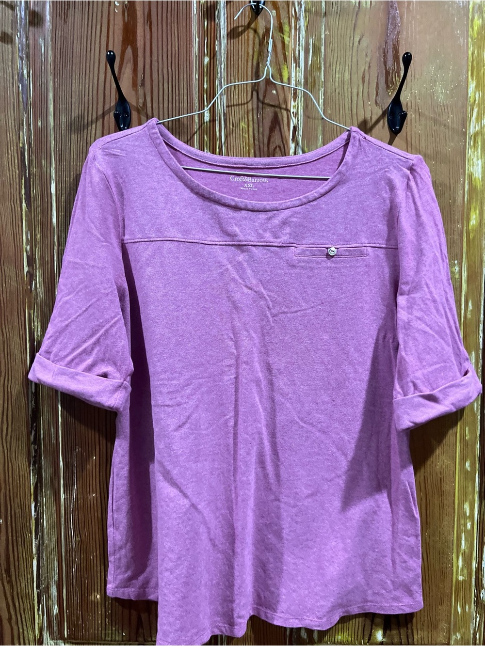 croft & barrow Pink Roll-Tab Sleeve Top